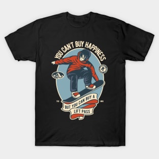 You can't buy happiness, fun retro snowboarder winter sports T-Shirt